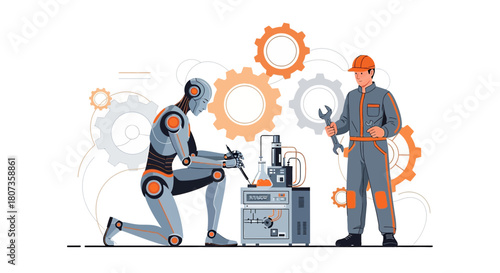 A vision of collaborative industry: Human and robotic technicians working together on machinery