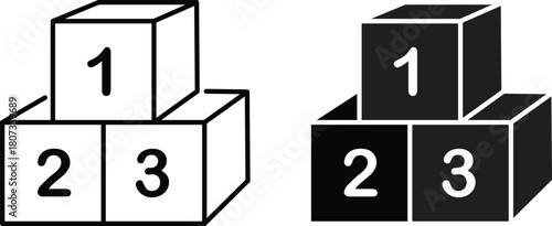 Preschool number 123 blocks icon set. Preschool learning, childhood, education, concept. 3d render illustration isolated on transparent background. 123 cube education illustration for creative design.