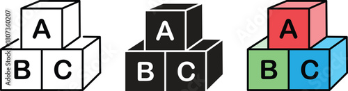 ABC blocks child toy icons set. Preschool learning, childhood, education, concept. 3d render illustration isolated on transparent background. ABC cube education illustration for creative design.