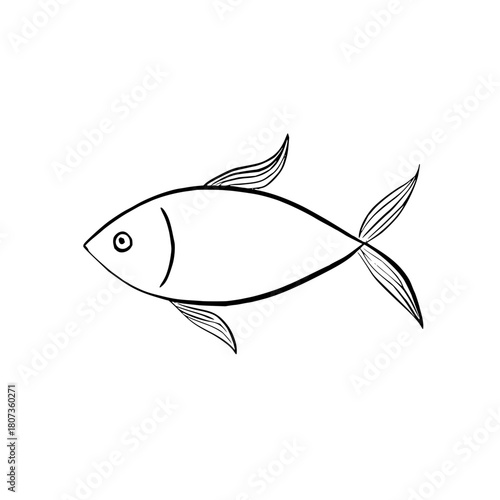 Simple line drawing of a fish isolated on, side view