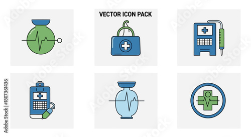 Medical vector icon pack for healthcare and medicine designs with various medical equipment