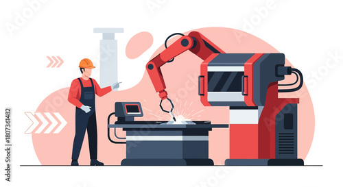 Automated precision: A robotic arm welds under the watchful eye of a technician in advanced