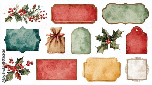 Christmas labels watercolor tag set