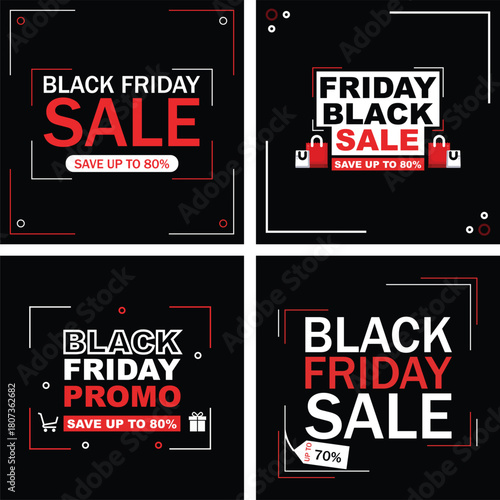 Black Friday Sale and Promo Social Media Templates Set
