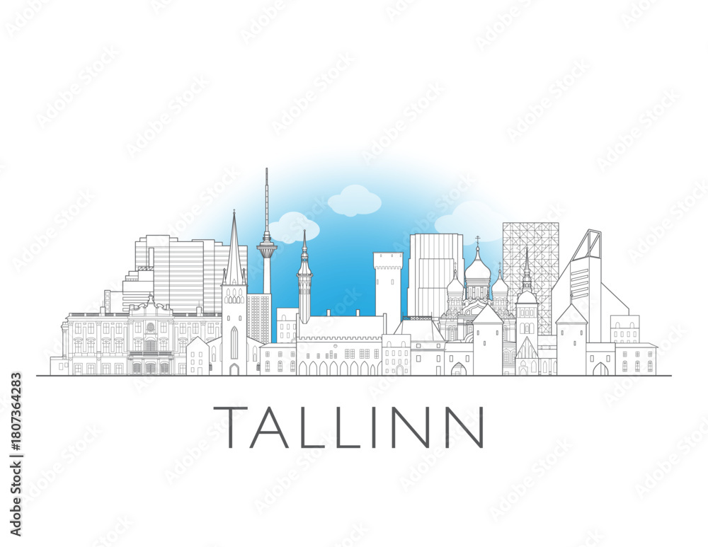 Fototapeta premium Tallinn, Estonia, skyline cityscape illustration drawing