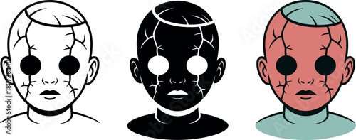 Creepy Doll Face with Cracks Mysterious and unsettling Icon for Halloween themed content