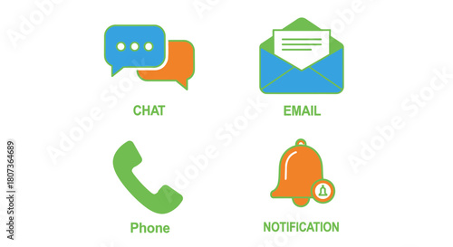 Four essential communication icons symbolizing modern digital interaction methods effectively