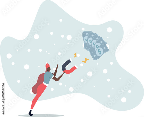 Money magnet, power to attract business opportunity and earn more profit or increase wealth, salary raise or earn more income concept.life and employment of people.