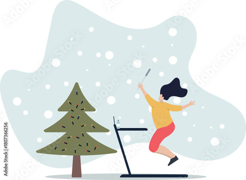 Weight loss.woman walking on a treadmill.flat vector illustration.life and employment of people.