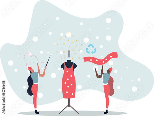 Sustainable fashion and clothe with recyclable materials.flat vector illustration.life and employment of people.