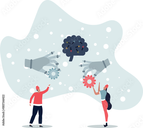 AI and automation revolution with artificial intelligence .flat vector illustration.life and employment of people.