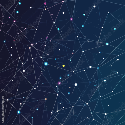 Abstract dark blue digital network connection with glowing nodes and thin polygonal lines representing technology communication and data transfer structure vector background