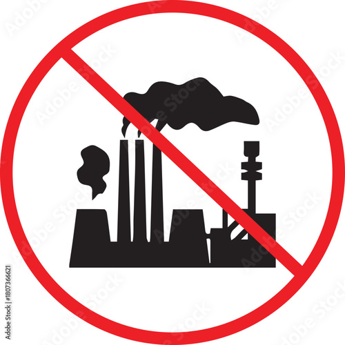 No industrial pollution sign with factory silhouette and smoke