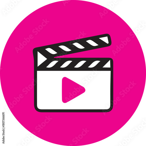 Video production clapperboard play button magenta icon design.