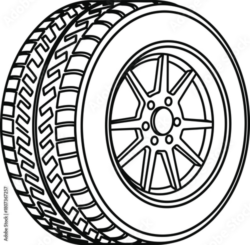 Bold tire outline design for automotive projects, vector style, ready for customization, perfect for logos, diagrams, and educational material about vehicles