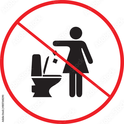 Do not dispose of waste in toilet sign, public hygiene icon