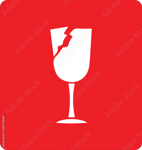 Icon of a white broken wine glass on a red background