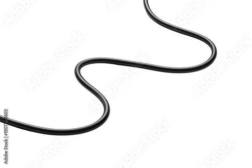 Close-up of a dark gray cable with a wavy, flexible design.  The cable curves smoothly against a black background