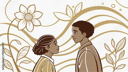 Golden beige floral 3D design on flowing waves with doctors supporting patients, seamless glossy vector wallpaper