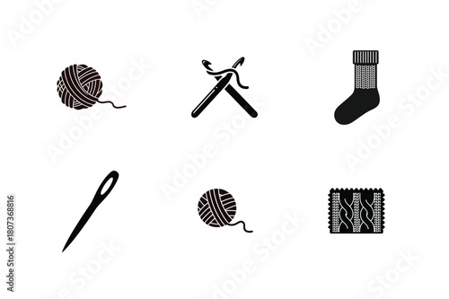 Knitting and sewing supplies icons on a white background