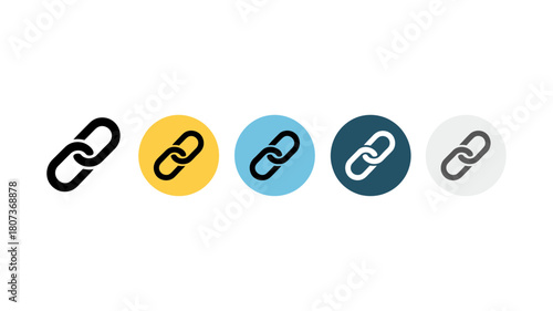 Chain link icon set in multiple styles, ideal for symbolizing website links, attachment, and digital connection in modern web and app designs.