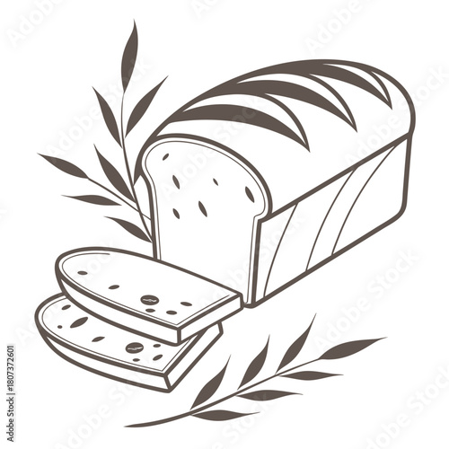 A loaf of bread with slices isolated on, a bakery product