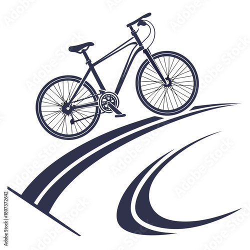 A bicycle on a road isolated on, symbolizing transportation
