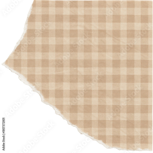 Gingham torn paper texture in brown plaid pattern