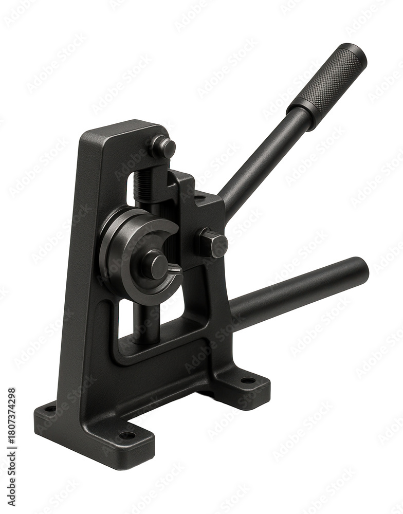 Fototapeta premium Manual tube bender with a sturdy steel frame for lasting use in metalworking shops.