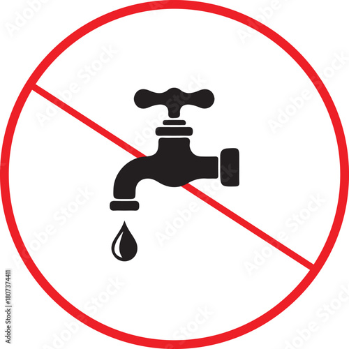 No water waste sign, faucet with droplet in prohibition circle