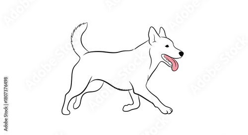 A simple outline of a dog is presented perfect as a coloring page or a minimalist graphic element.