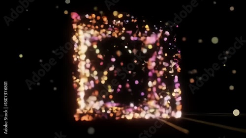 Colorful Abstract Background with Bright Particles and Glowing Lights in Dark Space