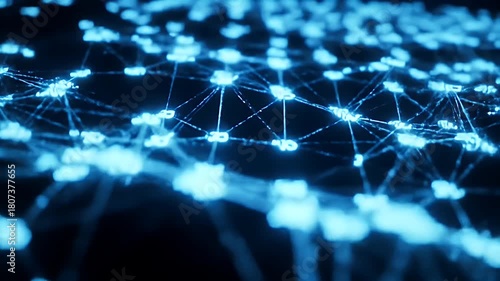 Abstract Digital Network Visualization with Bright Blue Connections and Dark Background