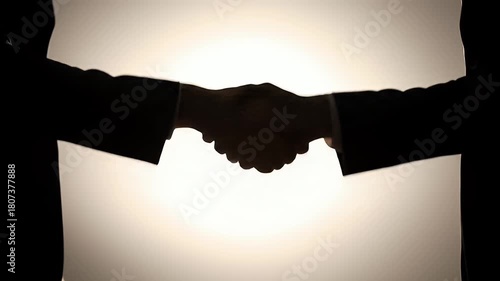 Business Professionals Engaging in a Handshake Silhouette Against a Backlit Background