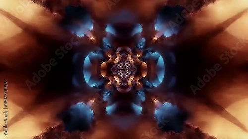 Abstract kaleidoscopic pattern of clouds in vibrant colors and striking symmetrical design