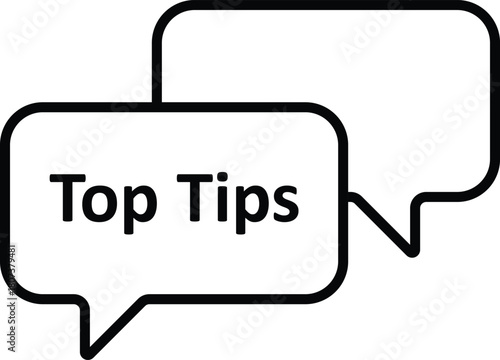 Minimal speech bubble vector icon styled for “Top Tips” labels. Perfect for tutorials, guides, educational content, social media posts.