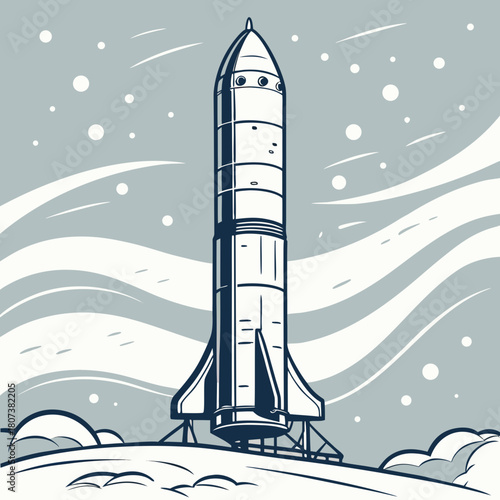 Illustration of a space shuttle on a launchpad isolated on