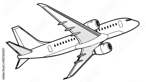 "A high-angle, top-down studio shot of a sleek, modern white passenger airplane. The aircraft features two visible jet engines, swept-back wings with subtle winglets, and a vertical tail fin. The fuse