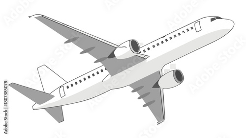 "A high-angle, top-down studio shot of a sleek, modern white passenger airplane. The aircraft features two visible jet engines, swept-back wings with subtle winglets, and a vertical tail fin. The fuse