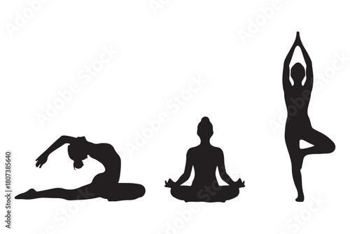 Yoga Poses Silhouettes Set for Meditation and Relaxation