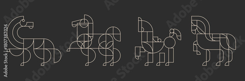 Horses silhouette in modern minimalist style. Collection fashion characters from geometric line shapes for design project. Vector illustration mascot of year 2026.