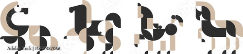Set of horses silhouette in modern minimalist style. Collection fashion characters from geometric shapes for design project. Vector illustration mascot of year 2026.