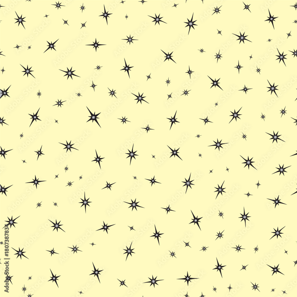 Obraz premium Seamless yellow star print. Vector pattern with stars. A template for postcards, fabrics, textiles, wallpaper, paper, packaging.
