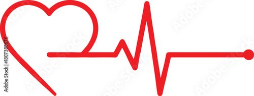 Red heart shape connected to an EKG line, symbolizing heartbeat, medical health, cardiology, love, life, and vital signs vector illustration.