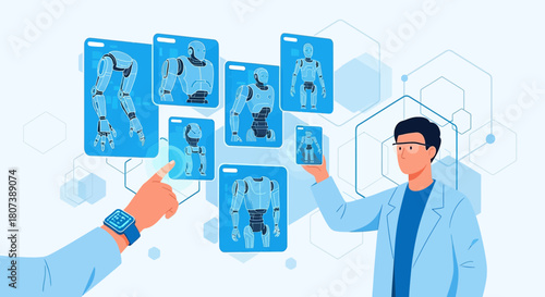 Futuristic interface for robot design showcases digital avatars and innovative technology