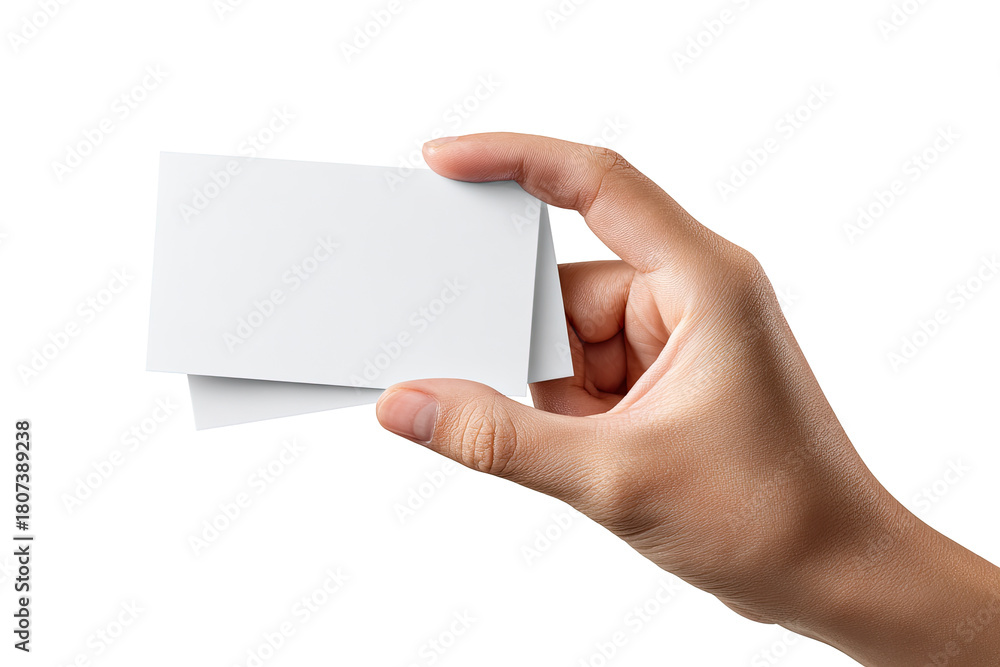 Obraz premium A hand holds two blank white business cards