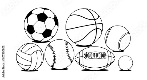 Assorted sports balls excite athletes and fans of baseball and soccer