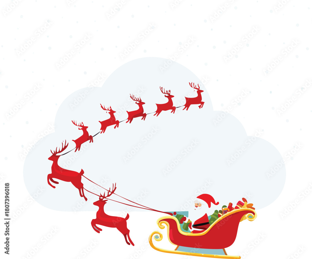 Naklejka premium Joyful Christmas Reindeer Sleigh Flight Vector Illustration