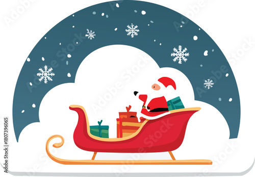 Santa's Sleigh Journey: Flat Vector Christmas Night Flight