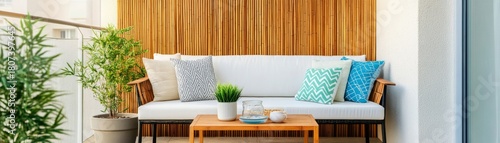 Cozy Balcony with Bamboo Wall, Sofa and Plants, Home Decor , Outdoor living